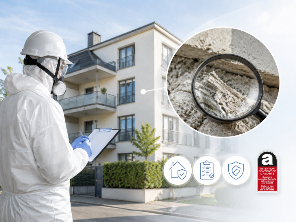 Diagnostic amiante Diagnostiqueur réalisant un diagnostic amiante dans un logement